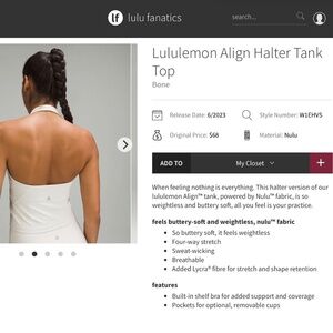 Lululemon Align Halter Tank - Bone; Size 8
